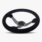 The Le Mans | Black Alcantara Suede | Graphite Spoke | Bavarian Stitch