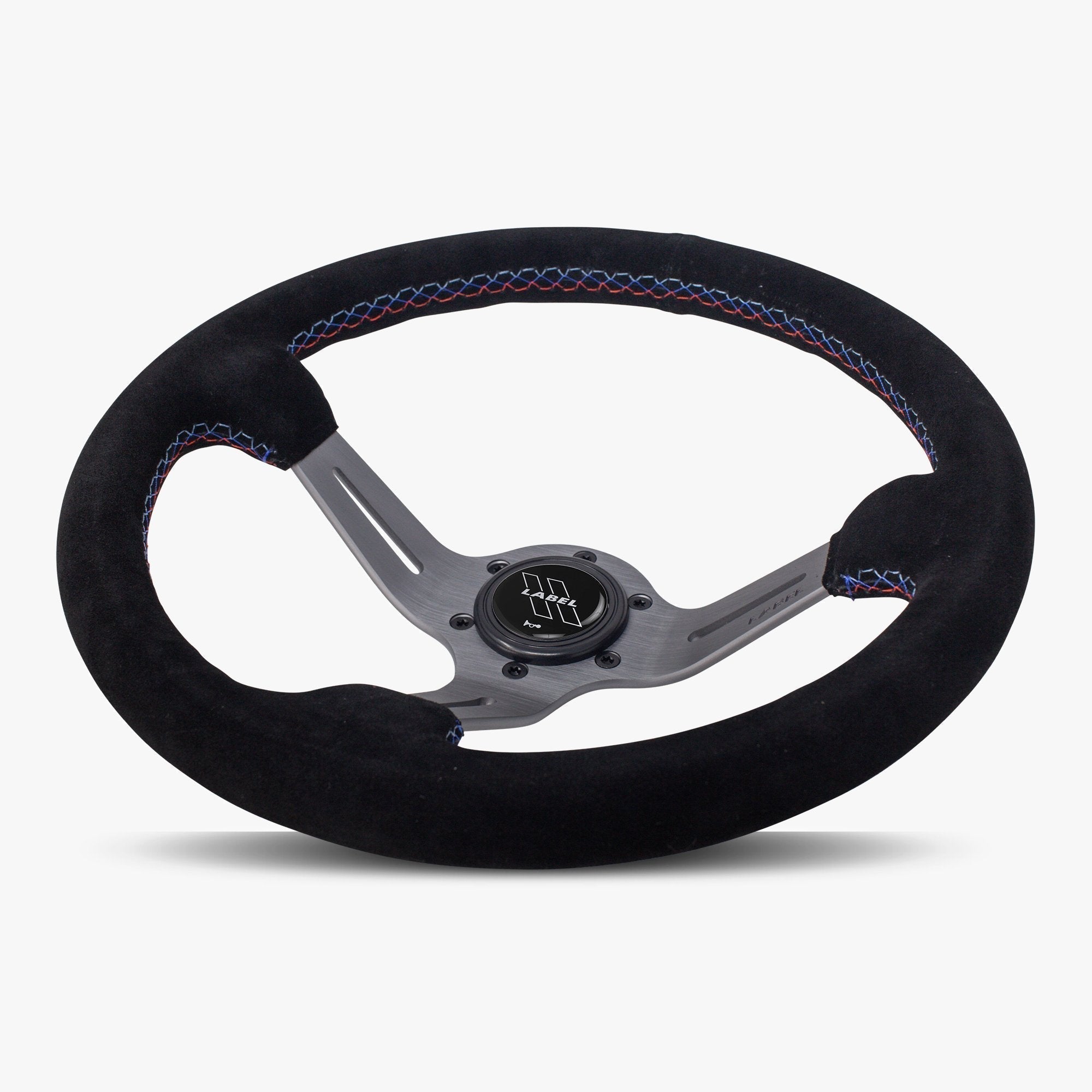 The Le Mans | Black Alcantara Suede | Graphite Spoke | Bavarian Stitch