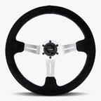 The Le Mans | Black Alcantara Suede | Silver Spoke | Bavarian Stitch