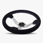The Le Mans | Black Alcantara Suede | Silver Spoke | Bavarian Stitch