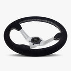 The Le Mans | Black Alcantara Suede | Silver Spoke | White Stitch