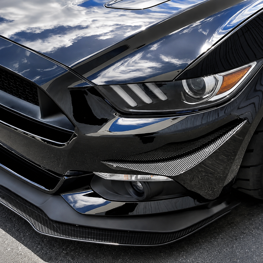 Dry Carbon Fiber Front Bumper Canards for Ford Mustang by Stratec Systems