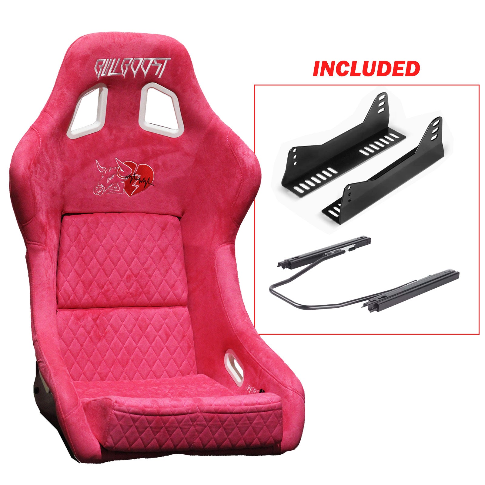 Pink Bull Boost Adjustable Racing Lowered Heartbreak Bucket Seat with Slider Rails - Bull Boost Performance
