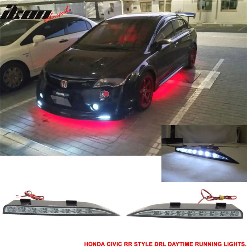 Fits 06-11 Civic Mugen RR Front Bumper + Bumper Lip Spoiler + LED DRL