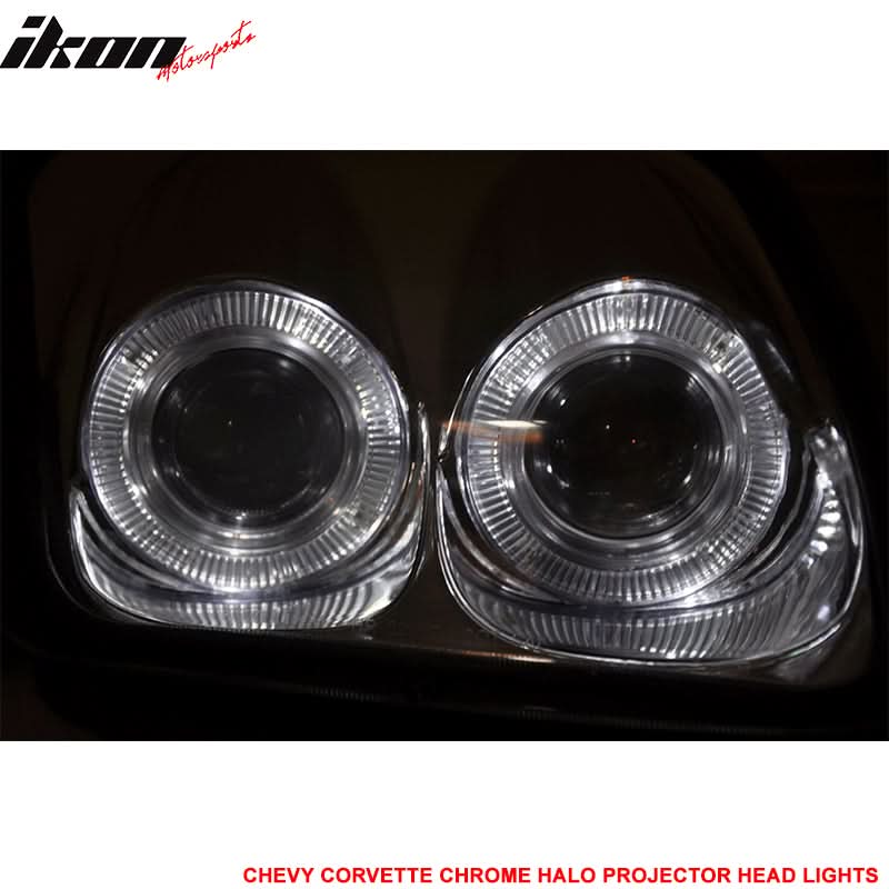 1997-2004 Chevy Corvette C5 Chrome Housing LED Halo Rim Headlight Lamp