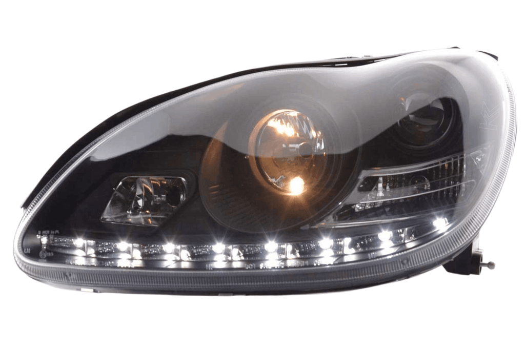 Mercedes Benz S-Class (220) Black LED Headlights with Daytime Running Lights (1998 - 2005)