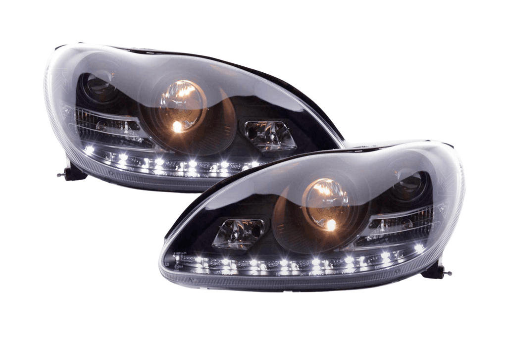 Mercedes Benz S-Class (220) Black LED Headlights with Daytime Running Lights (1998 - 2005)