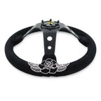 Custom Rose Universal 350mm 3" Deep Dish 6-Bolt Steering Wheel Black Suede Alcantara - Bull Boost Performance