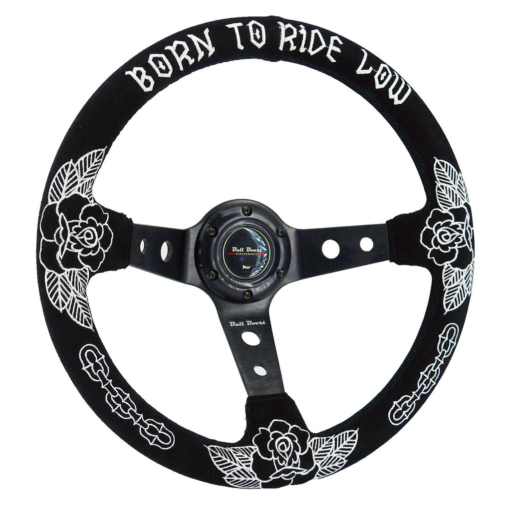 Custom Rose Universal 350mm 3" Deep Dish 6-Bolt Steering Wheel Black Suede Alcantara - Bull Boost Performance