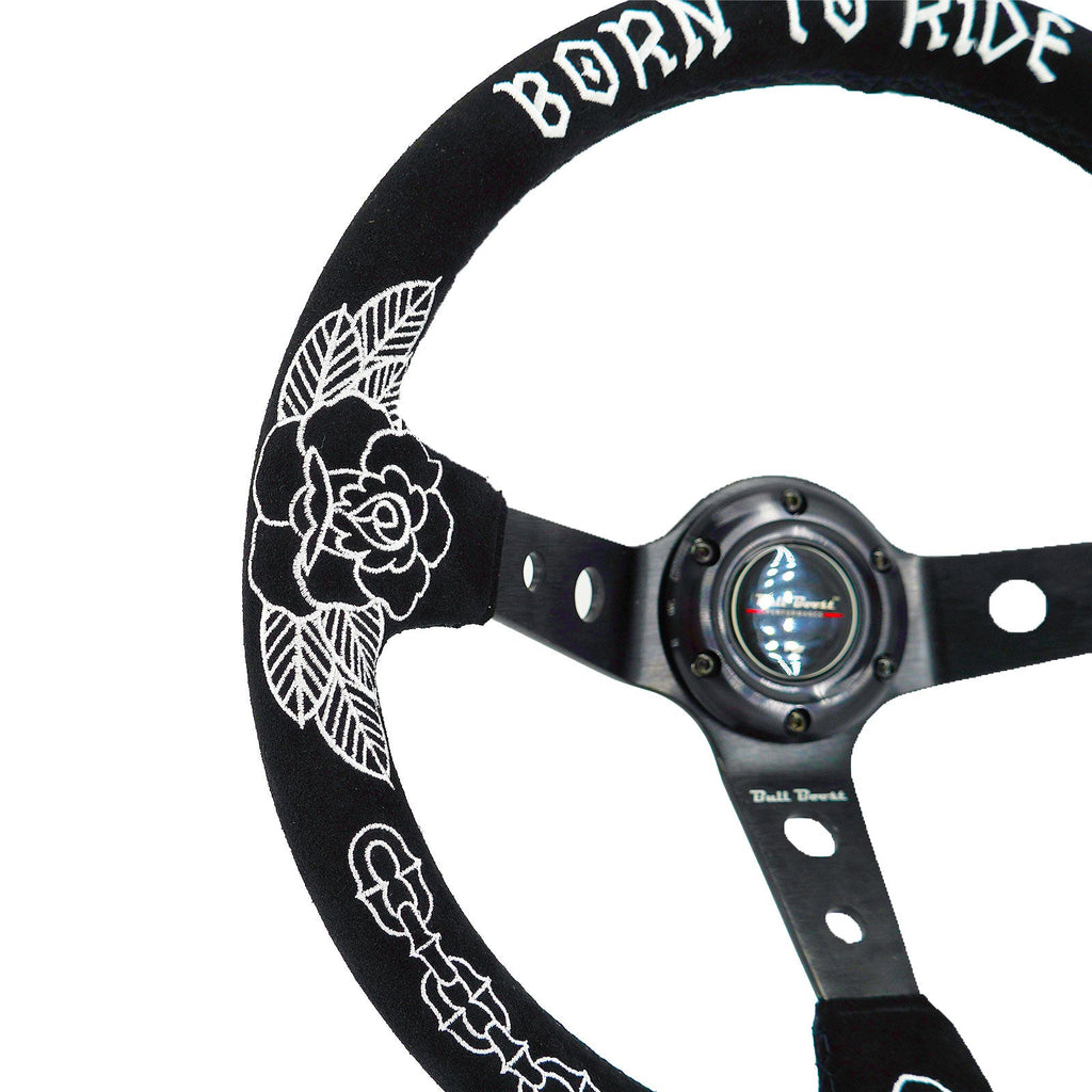Custom Rose Universal 350mm 3" Deep Dish 6-Bolt Steering Wheel Black Suede Alcantara - Bull Boost Performance