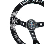 Custom Rose Universal 350mm 3" Deep Dish 6-Bolt Steering Wheel Black Suede Alcantara - Bull Boost Performance
