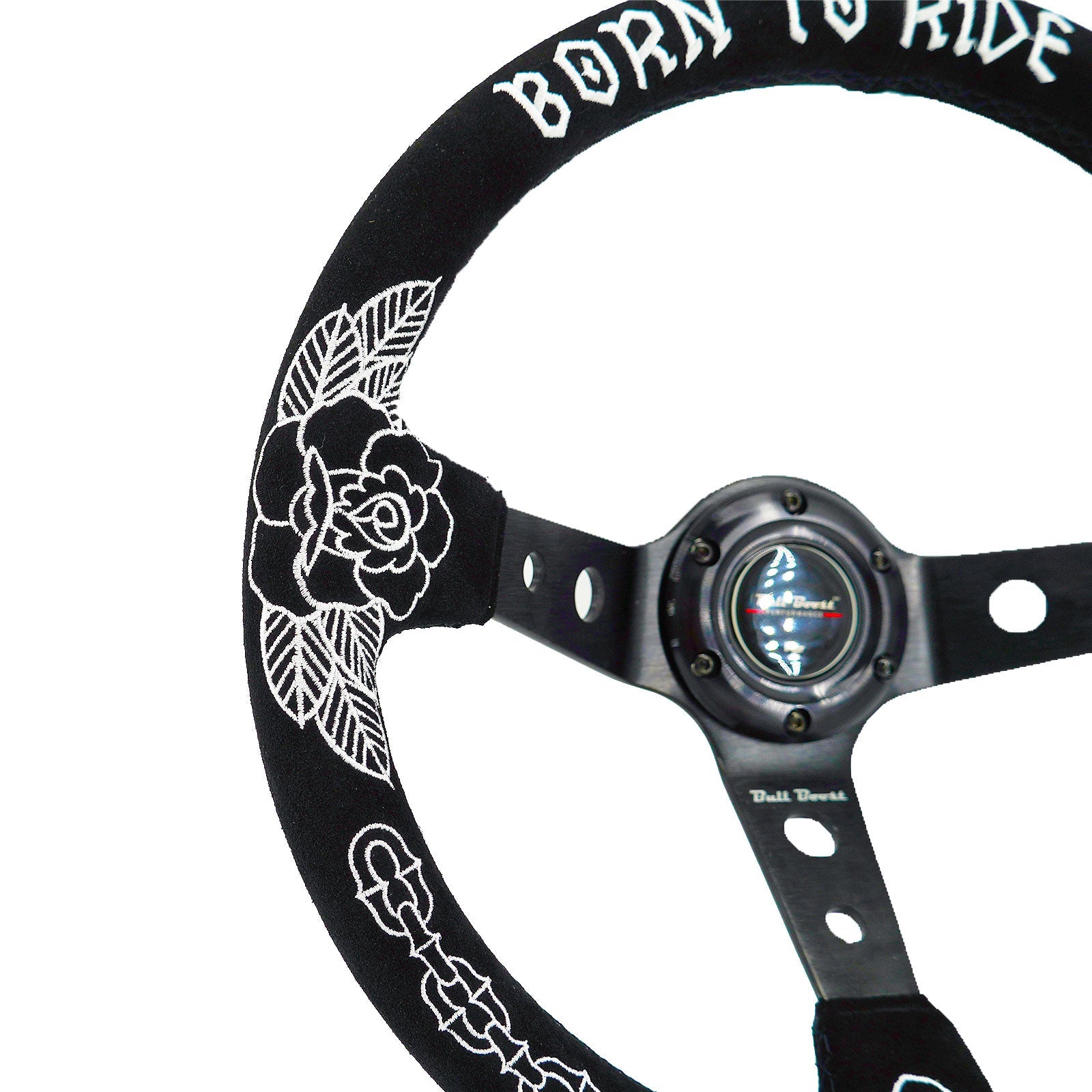 Custom Rose Universal 350mm 3" Deep Dish 6-Bolt Steering Wheel Black Suede Alcantara - Bull Boost Performance