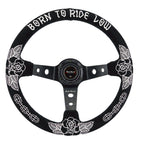 Custom Rose Universal 350mm 3" Deep Dish 6-Bolt Steering Wheel Black Suede Alcantara - Bull Boost Performance