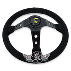 Custom Rose Universal 350mm 3" Deep Dish 6-Bolt Steering Wheel Black Suede Alcantara - Bull Boost Performance
