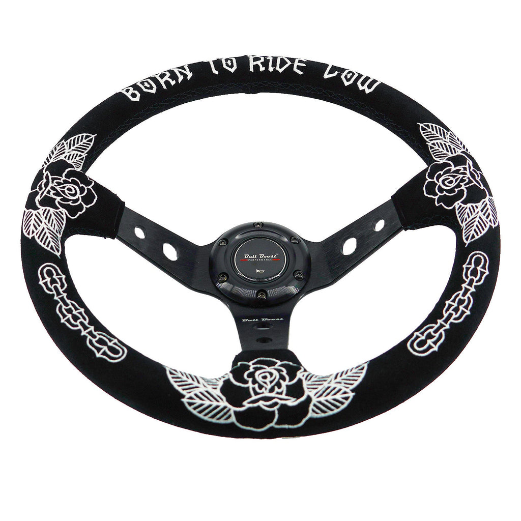 Custom Rose Universal 350mm 3" Deep Dish 6-Bolt Steering Wheel Black Suede Alcantara - Bull Boost Performance