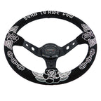 Custom Rose Universal 350mm 3" Deep Dish 6-Bolt Steering Wheel Black Suede Alcantara - Bull Boost Performance