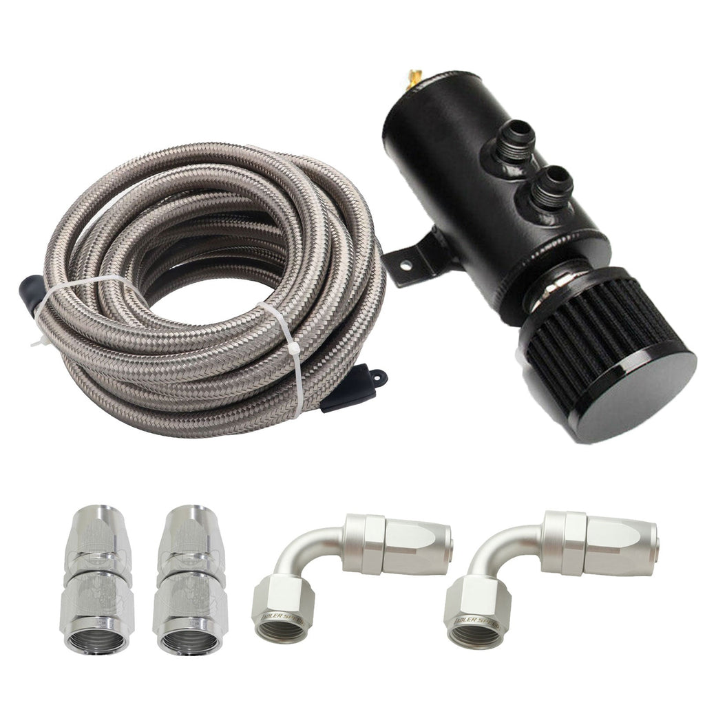 Universal Performance Oil Catch Can 2 Port -10AN Breather 750mL Baffle Tank 5 FT - Bull Boost Performance