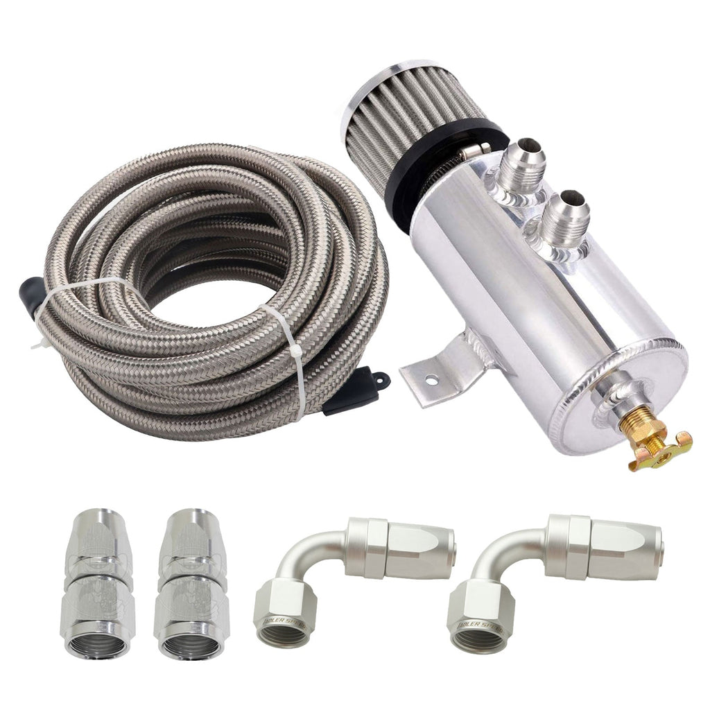 Universal Performance Oil Catch Can 2 Port -10AN Breather 750mL Baffle Tank 5 FT - Bull Boost Performance