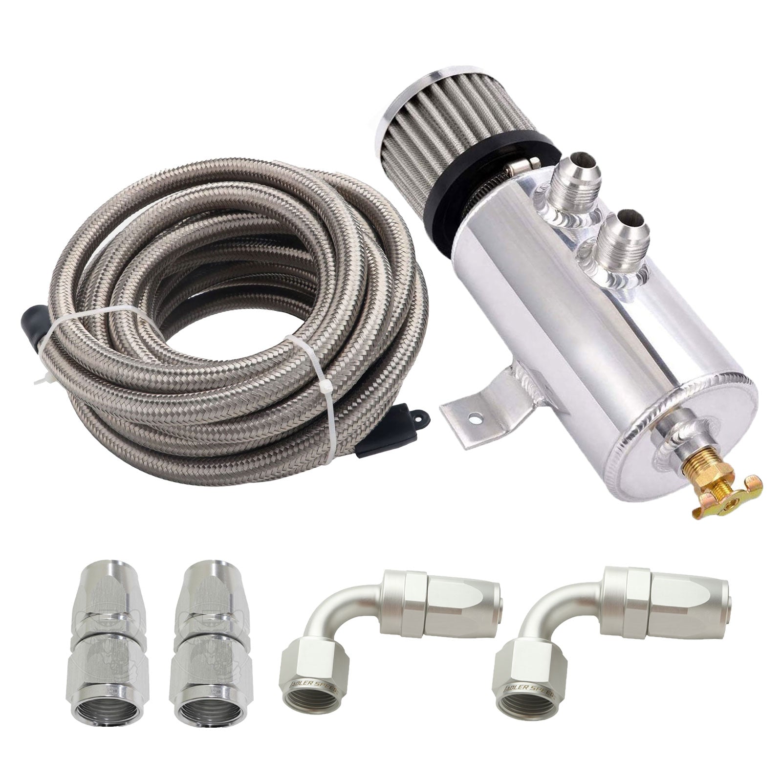 Universal Performance Oil Catch Can 2 Port -10AN Breather 750mL Baffle Tank 5 FT - Bull Boost Performance