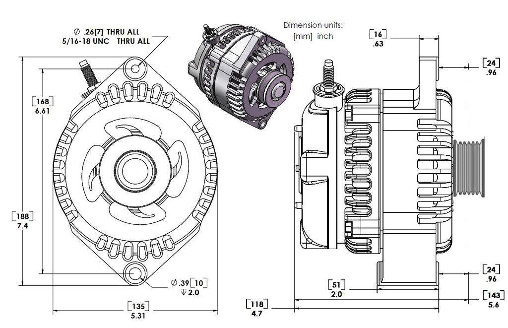 320 amp racing alternator  - Chrome