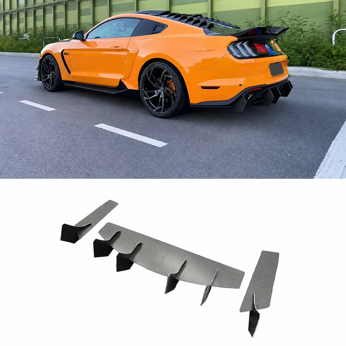 MD Style Dry Carbon Fiber Rear Bumper Diffuser for Ford Mustang by Stratec Systems