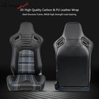 Universal Plaid Racing Seat Dual with Sliders PU Carbon Leather