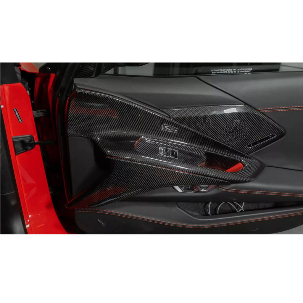 Dry Carbon Fiber Door Speaker Cover Trim for Chevrolet Corvette C8 - Bull Boost Performance