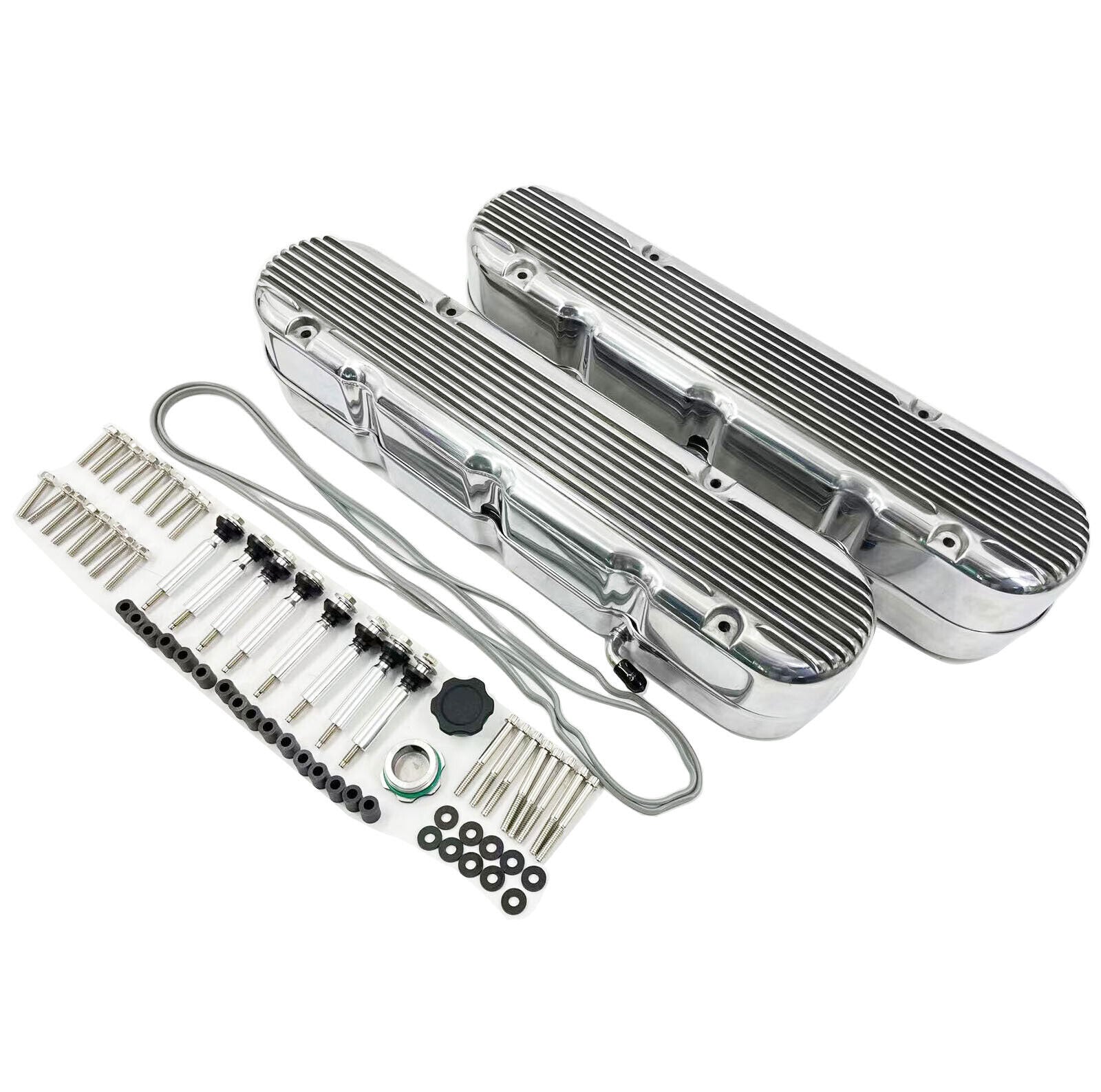 Aluminum finned Valve Covers w/ Coil Mounts & Cover for LS Engine Polished - Bull Boost Performance