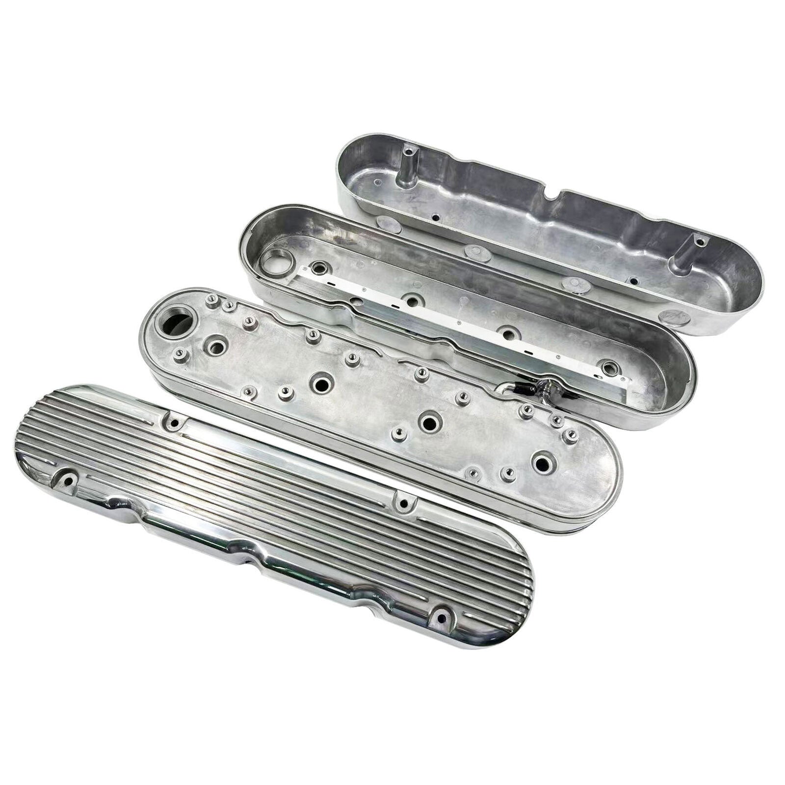 Aluminum finned Valve Covers w/ Coil Mounts & Cover for LS Engine Polished - Bull Boost Performance