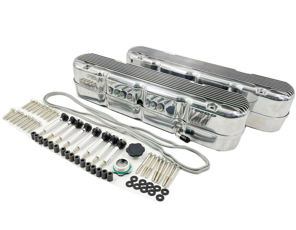 Aluminum finned Valve Covers w/ Coil Mounts & Cover for LS Engine Polished - Bull Boost Performance