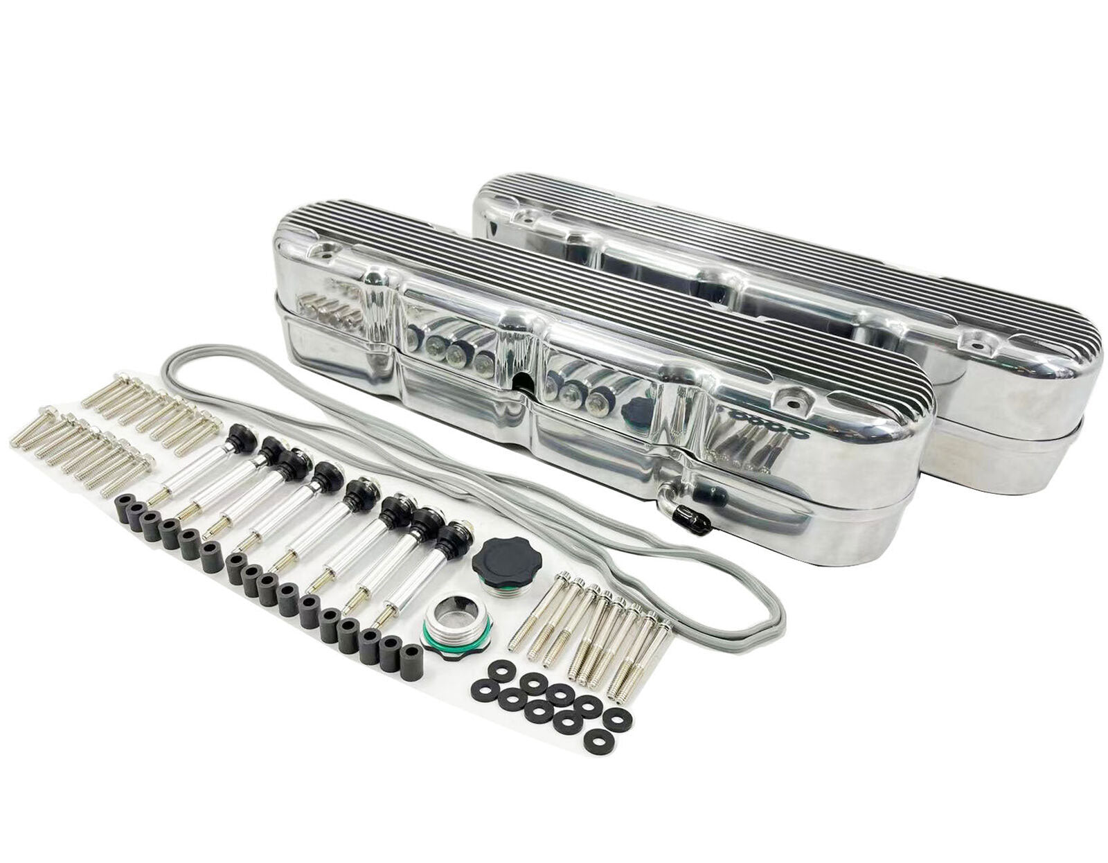 Aluminum finned Valve Covers w/ Coil Mounts & Cover for LS Engine Polished - Bull Boost Performance