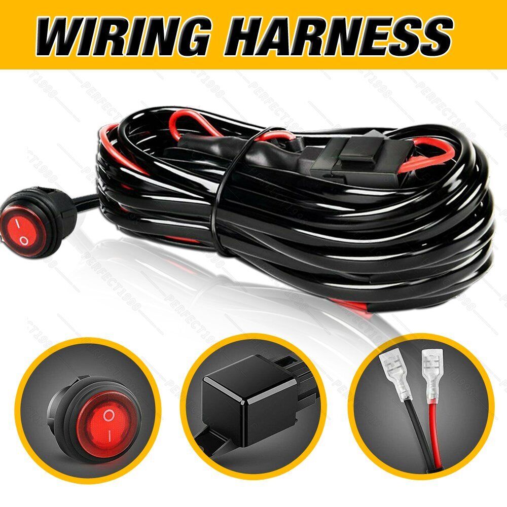 LED LIGHT BAR WIRING HARNESS KIT (2 LEADS 16AWG) WITH FUSE 12V 40A RELAY 3/4" ON/OFF SWITCH By Gatekeeper Off-Road