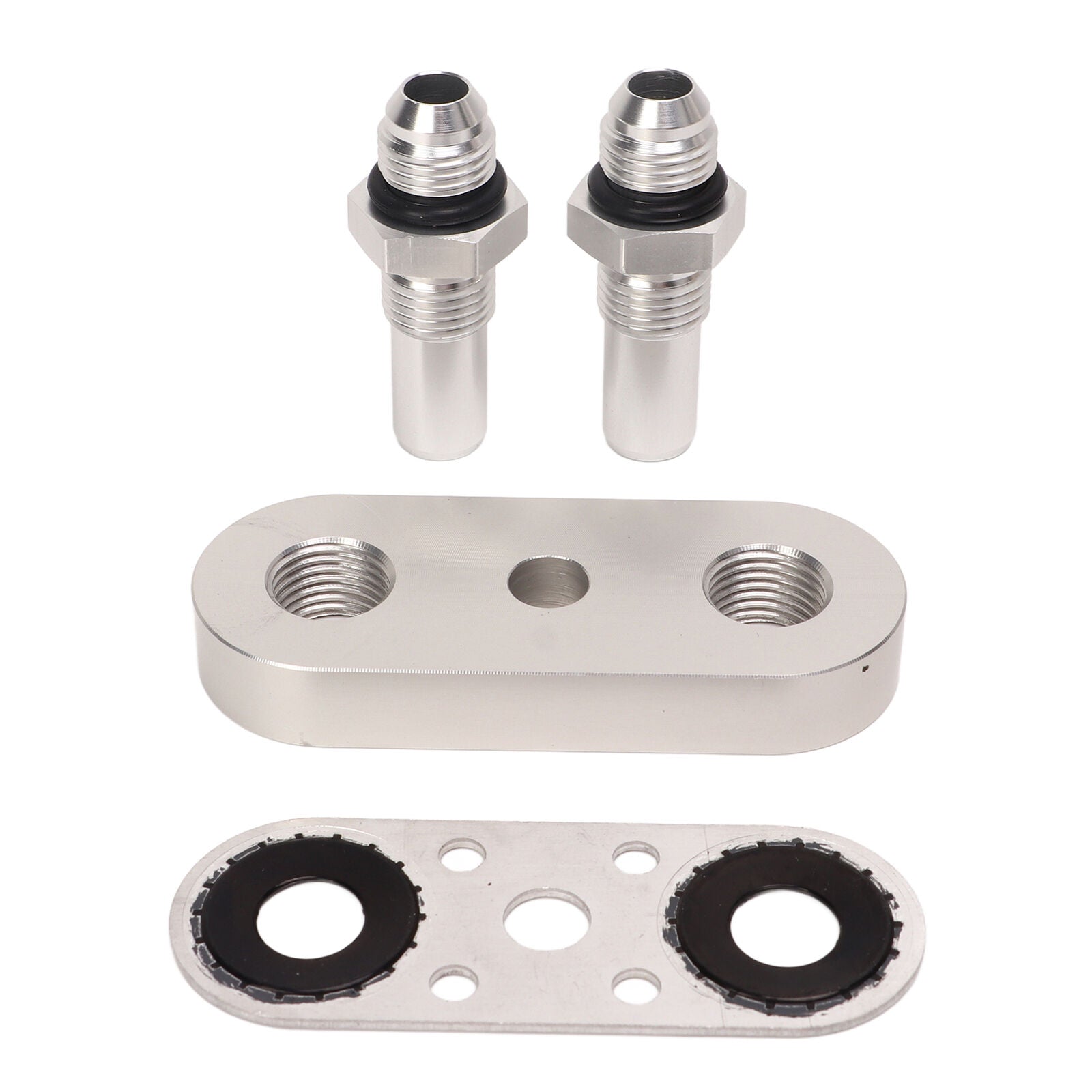 Transmission Cooler Line Adapter Plate with Gasket and 6AN Fittings Compatible with 6L80E 6L90E 8L90E Oil Seal Line Connector for Braided Hose Set - Bull Boost Performance
