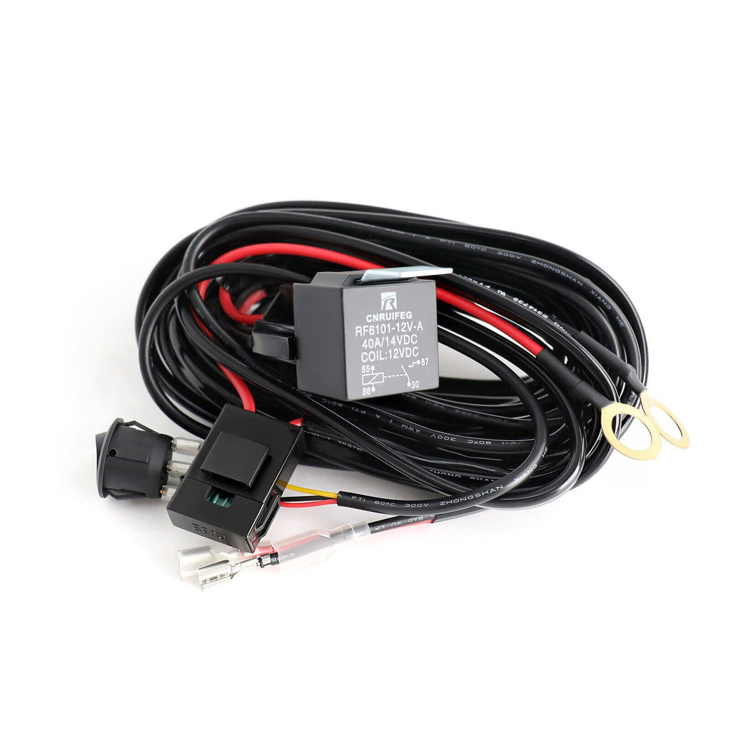 LED LIGHT BAR WIRING HARNESS KIT (2 LEADS 16AWG) WITH FUSE 12V 40A RELAY 3/4" ON/OFF SWITCH By Gatekeeper Off-Road