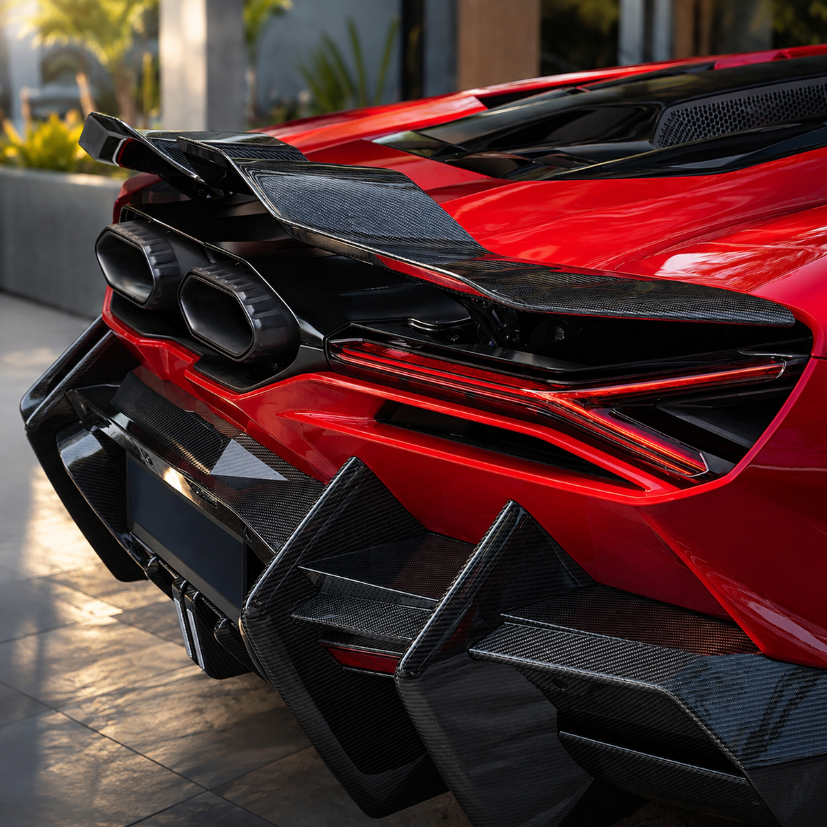 Aggressive Prepreg Blue Carbon Fiber Rear Spoiler Wing for Lamborghini Revuelto by Stratec Systems
