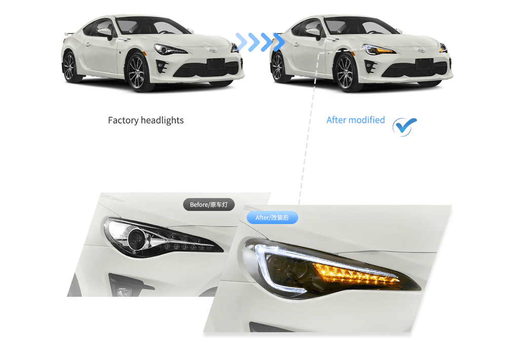 Scion FR-S Subaru BRZ Toyota GT86 1st Gen (ZN6/ZC6) Black Dual Beam Projector Headlights (2012-2021)