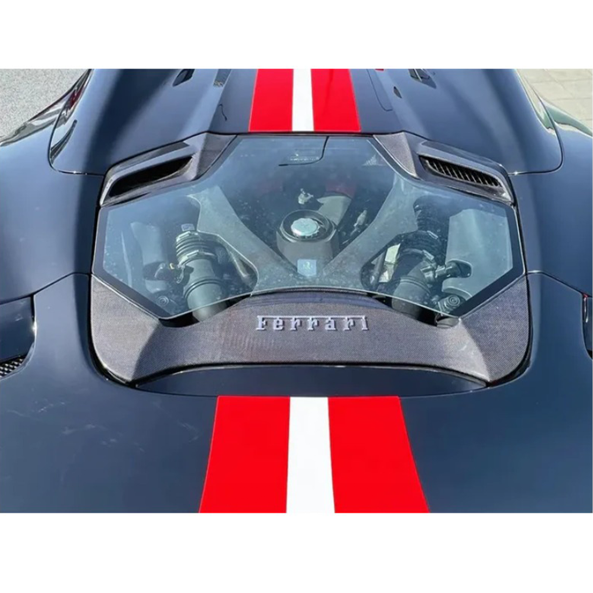 Carbon Fiber Rear Engine Bonnet Cover Window for Ferrari 488 Spyder by Stratec Systems