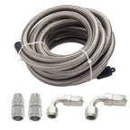 10AN/8AN/6AN Fitting Stainless Steel Braided Oil Fuel Hose Line Kit 5Feet Silver - Bull Boost Performance