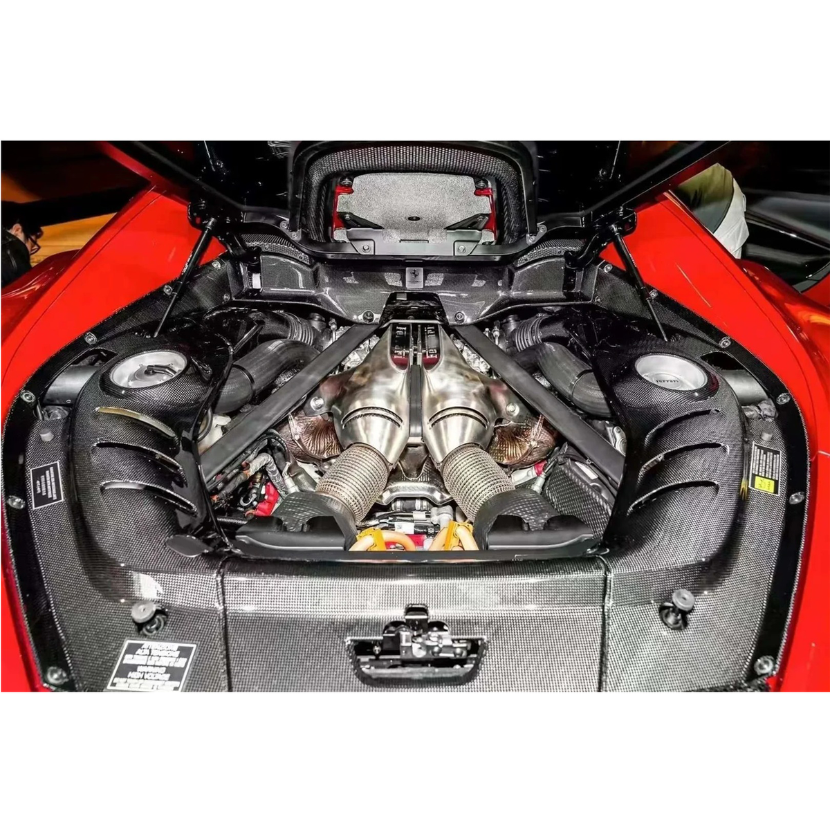 Dry Carbon Fiber Engine Bay Trim Kit Cover for Ferrari 296 GTB GTS by Stratec Systems