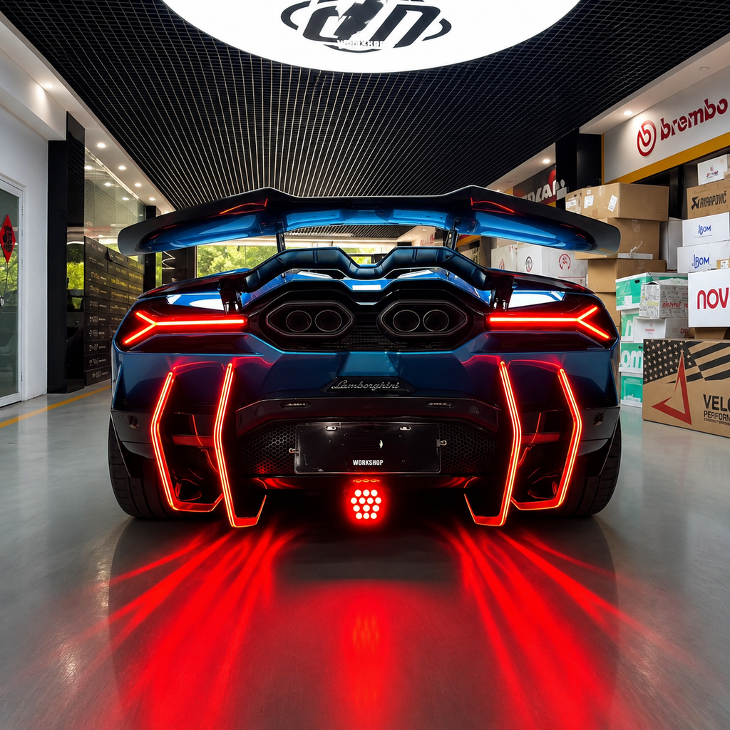 Aggressive Dry Carbon LED Bumper Diffuser for Lamborghini Revuelto SV by Stratec Systems