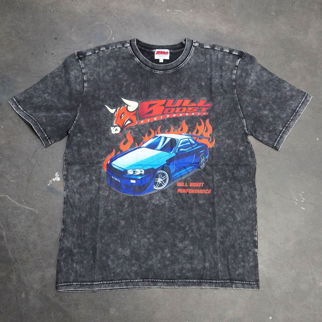 Vintage Acid Wash 250GSM Nissan Skyline GT-R Heavy Cotton Pre Shrunk T Shirt - Bull Boost Performance