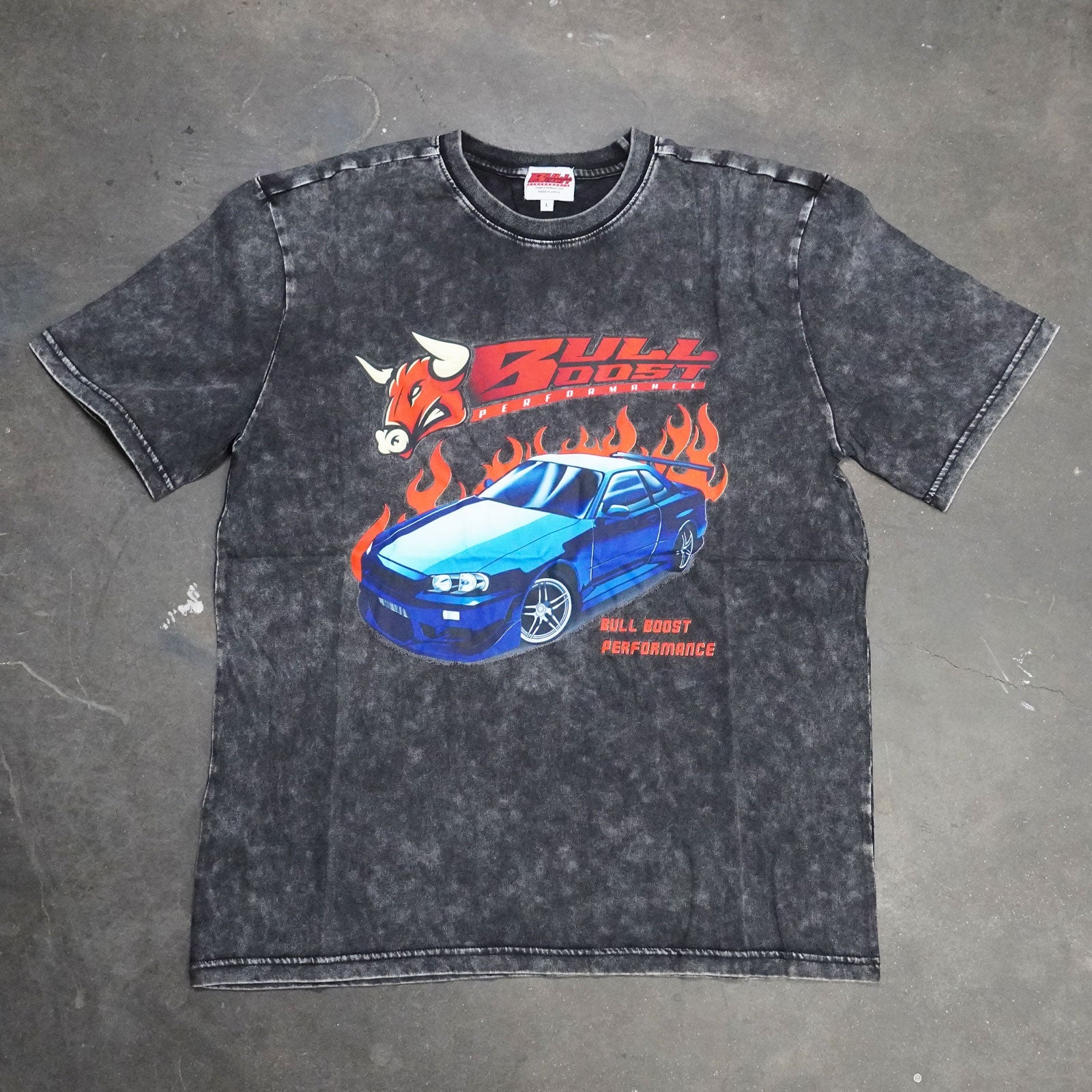 Vintage Acid Wash 250GSM Nissan Skyline GT-R Heavy Cotton Pre Shrunk T Shirt - Bull Boost Performance