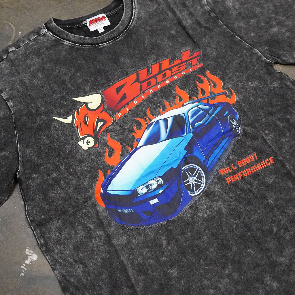 Vintage Acid Wash 250GSM Nissan Skyline GT-R Heavy Cotton Pre Shrunk T Shirt - Bull Boost Performance