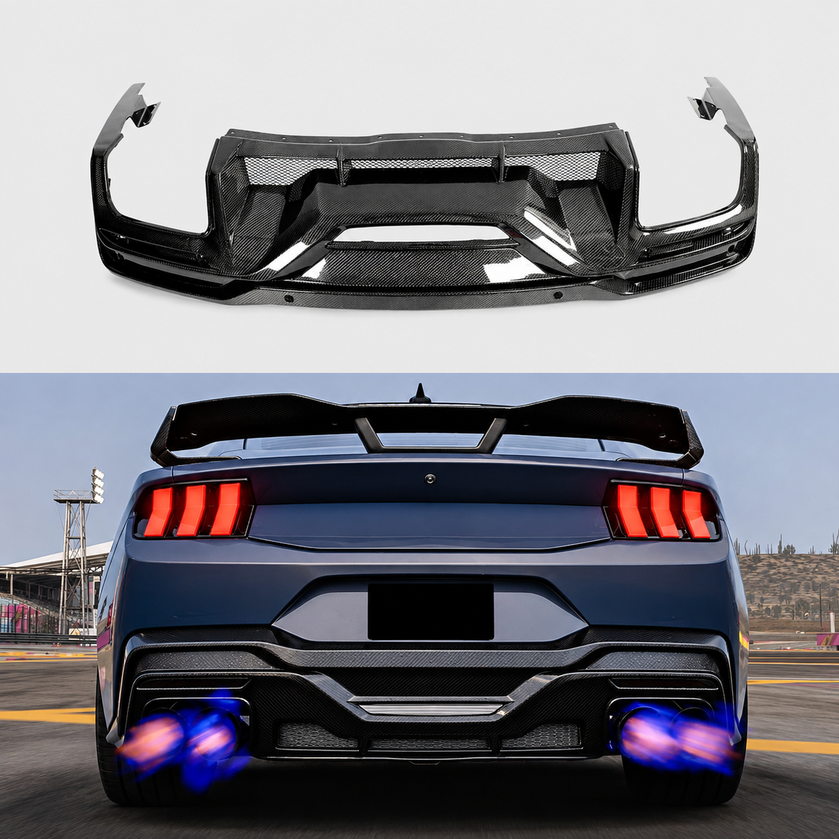DH Style Carbon Fiber Rear Bumper Diffuser for Ford Mustang S650 by Stratec Systems