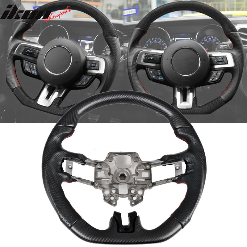 2018-2023 Ford Mustang V1 Steering Wheel w/ Red Stitching Carbon Fiber
