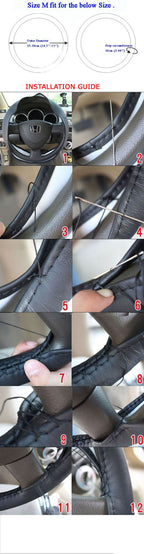 Universal 37-38CM Black Steering Wheel Cover Leather Needle Thread
