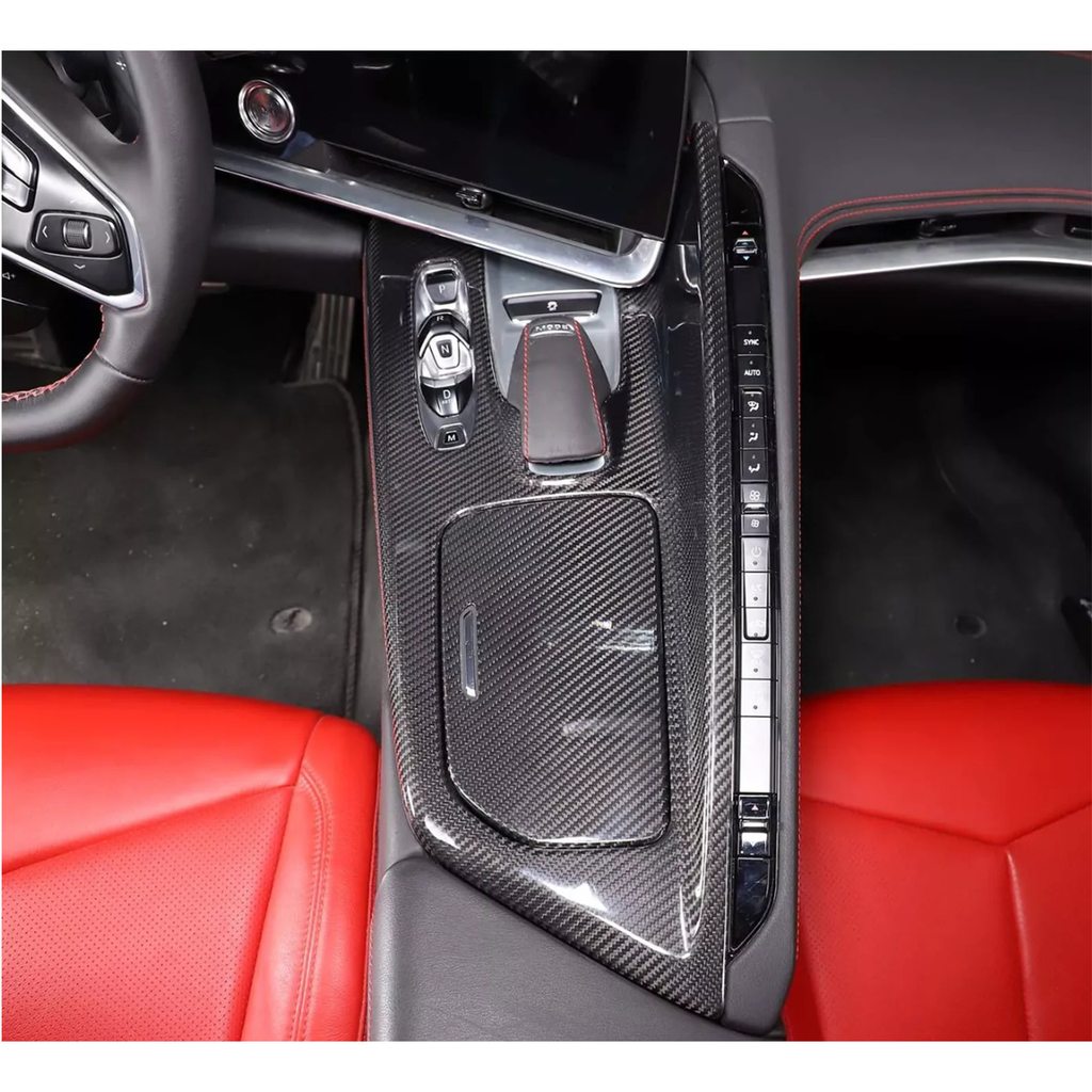 Carbon Fiber Center Console Cover + Cup Holder Lid Cover for Chevrolet Corvette C8 - Bull Boost Performance