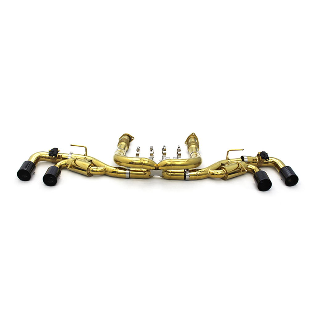 Valved Gold Plated Catback Exhaust Carbon Fiber Tips for Corvette C8 - Bull Boost Performance