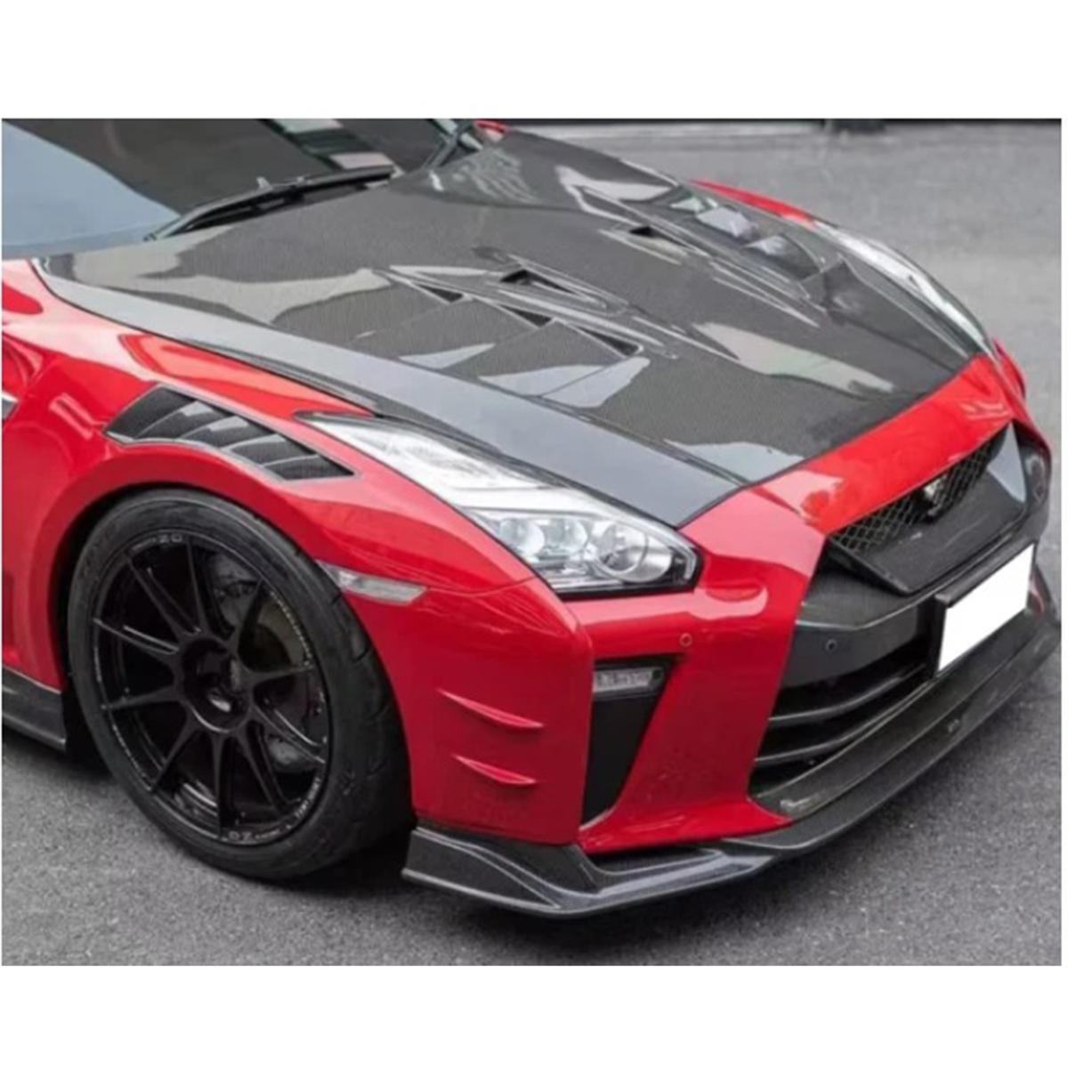 Carbon Fiber T Style Vented Front Engine Hood for Nissan GT R R35 by Stratec Systems