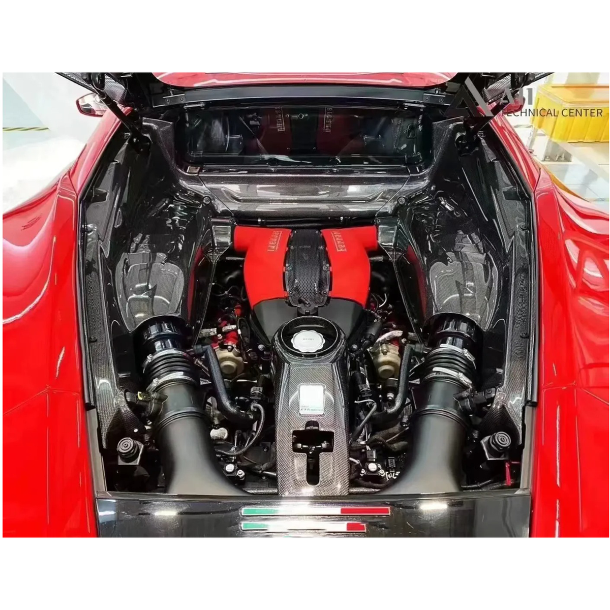 Dry Carbon Fiber Engine Bay Trim Cover for Ferrari 488 GTB by Stratec Systems